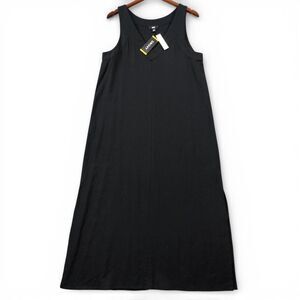 DKNY Linen Blend Maxi Tank Dress Sz M Black Sleeveless Minimalist A-Line